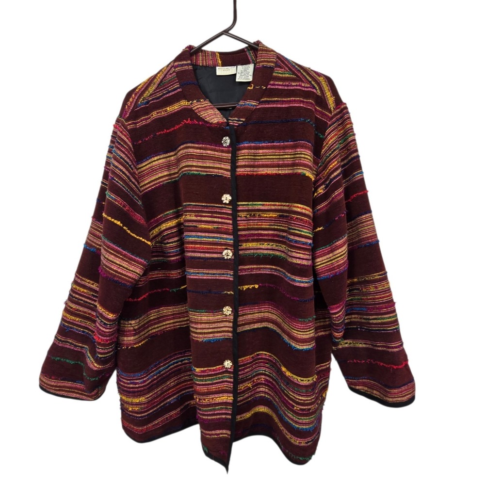 Vintage 90s Y2K Artsy Tapestry Blanket Jacket Womens 22W 24W Colorful Lagenlook